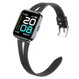 ID208 Plus Smart Watch Slim Vintage Leather Strap Replacement Wristband Compatible With Quican, Aeac, WMK 1.8 Inch Smartwatch (Black)