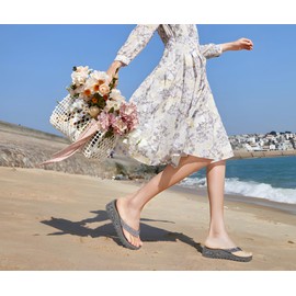 ONCAI Flip Flops Women with Rhinestone，Arch Support Orthopedic Sandal for Women 2025 Casual Summer Comfortable with Ladies Recovery Sandal Plantar Fasciitis Walking Outdoor Grey size 11