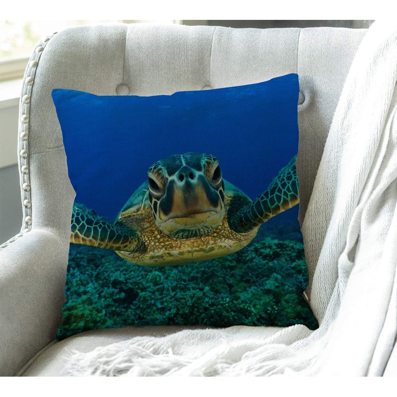 Swono Sea Turtle Cotton Linen Throw Pillow Case Cushion Cover