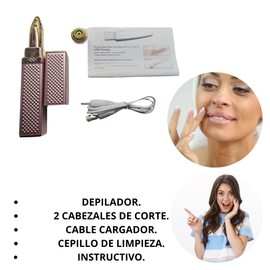 Depiladora Facial Mujer 2 en 1 recargable de bolsillo Removedor Vello Seguro, Rápido, Delineador y Corporal (ROSA)