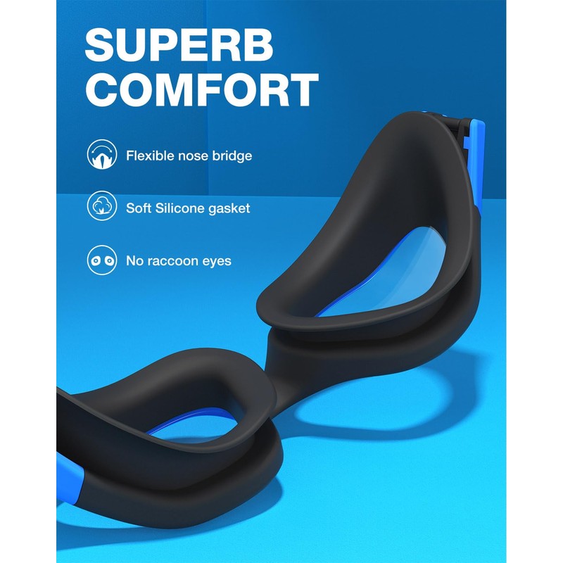 ZIONOR Optical Swimming Goggles G1 Leakproof (Black-Blue-250)