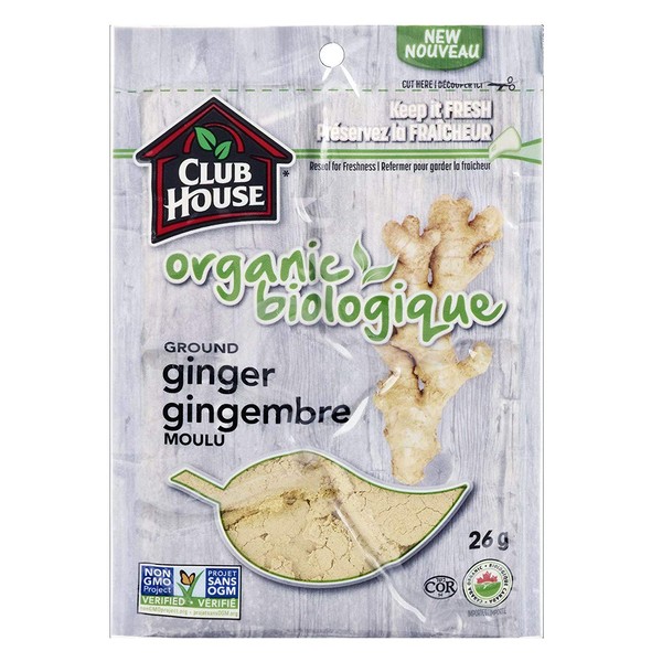 Club House, Quality Natural Herbs & Spices, Organic Ground Ginger, 26g