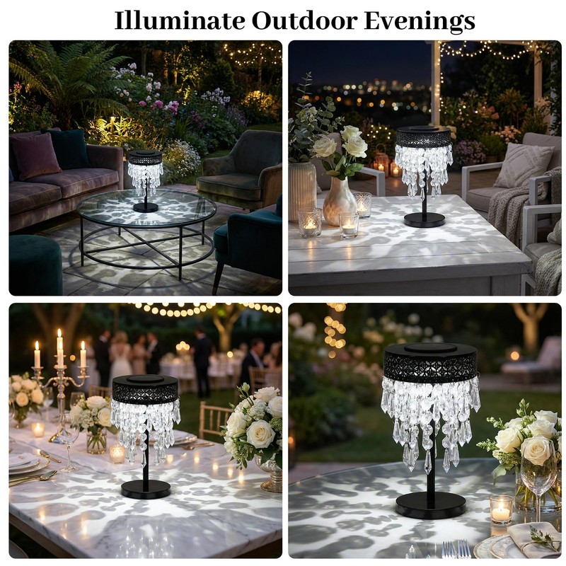 Solar Crystal Table Lamps,Solar Table Lamp Outdoor,Moroccan Metal Tabletop Decorative,Waterproof