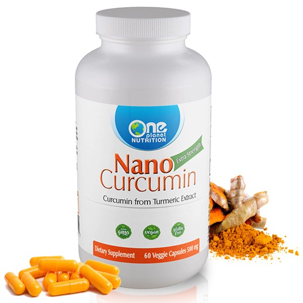 One Planet Nutrition Nano Curcumin 500 mg, Turmeric Curcumin Water Soluble Supplements, Nanoparticle-encapsulated Curcumin, Better Absorption, Turmeric Capsules - 60 Veggie Capsules