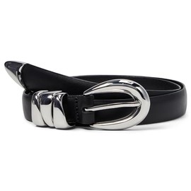 Madewell Triple Metal Keeper Belt - Leather Belt for Women - Triple Metal Keeper - Single-prong Buckle True Black MD One Size
