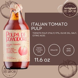 Italian Tomato Pulp, 11.6 oz, Pomodoro Puree, Fine Tomato Pulp Passata, Artigiani dei Sapori