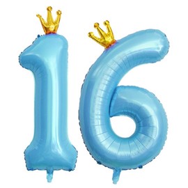 40 Inch Blue Number 16 Balloons for Birthdays, 16th Birthday Decorations for Boys Girls, 16th Birthday Party Supplies. (16)