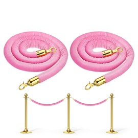 PATIKIL 6 Feet Pink Velvet Stanchion Rope, 2 Pack Crowd Control Barrier Rope with Snap Hooks for Posts Stands Queue Divider of Hotel Theater, Golden