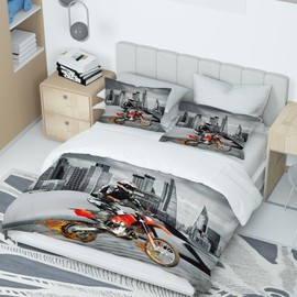 AVJWWD Motocross Bedding Sets, 3D Printed Pattern of Extreme Sports Motorcycle Theme Duvet Cover with 2 Pillow Cases for Adults (Moto8, 135x200cm)