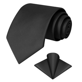 TASTION Men's Classic Soild Color 3.15"（8cm Necktie and Pocket Square Sets Wedding Business Tie & Gift Box, Black, One Size