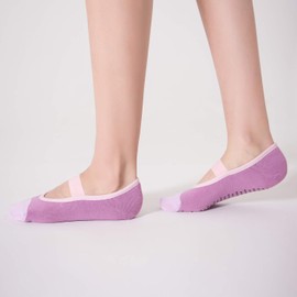 Aprilaugust Color Block Yoga Socks with Non Slip Grips, Perfect for Pilates, Barre, Ballet, Barefoot training, C_purple (1pair), Medium