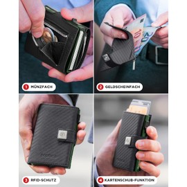 SF SCOFIELD Trinity Wallet, Pop Up Card Holder Men's with Coin Compartment 10 - 12 Cards, Credit Card Holder, RFID Protection, Card Wallet, Men's Wallet, Smart Wallet