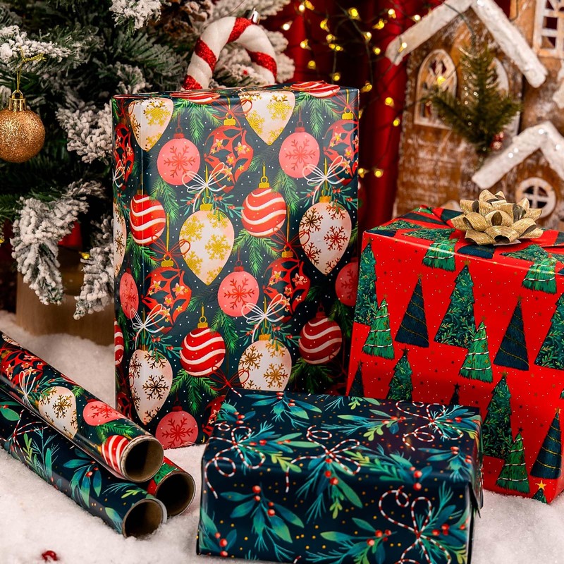 Retrify Christmas Wrapping Paper 3 Mini Roll - Cute Christmas
