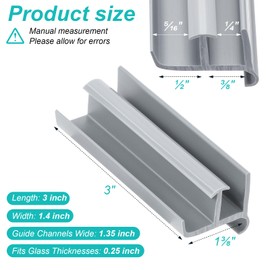 Gray Sliding Shower Door Bottom Guide - 1-3/8" Wide x 3" Long, Durable & Easy to Install for Glass Shower Doors (1 Pack)