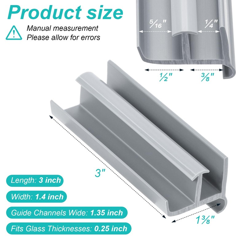 Gray Sliding Shower Door Bottom Guide - 1-3/8" Wide x