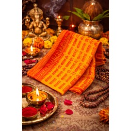 Jai Mata Di Puja Shawl Pooja Dupatta for Men/Women Indian Traditional Dupatta Cotton Cloth for Puja/Religious Puja Shawl New Year Decorations Festival Decor Gift Housewarming (Size: 68 x 40 inches) (Yellow)