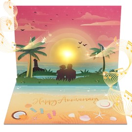 APOTODITO Anniversary Pop up Cards, Musical Anniversary Card with Sunset on the Beach View, Beach Vacation Invitation Card for Women Men Couple Wife Husband