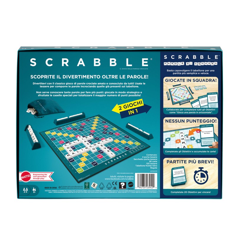 Mattel Games Scrabble HXW03 Two in One Italian Version