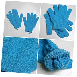 DECHOUS 1 Pair Exfoliating Bath Gloves Dual Sided Shower Scrubber Mittens for Men Women Blue Stretchy Design for Easy Use with Soap Shower Gels for All Hand