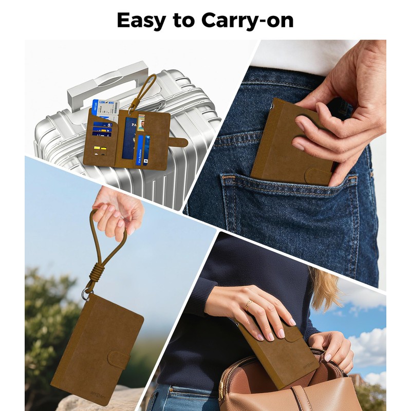 APTMAPT Smart Passport Holder Works with Apple Find My, Leather