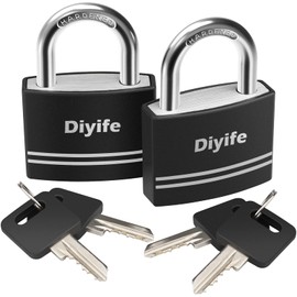 Diyife Aluminium Padlock 40 mm, Waterproof, Pack of 2, 4 Key Locks, Abrasion-Resistant, Impact Resistant for School Lockers, Gyms, Tool Boxes, Travel Luggage, Suitcases, Briefcases, Backpacks
