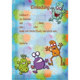 Döll-Verlag B33701 Monster 24 Piece Invitation Set 12 Invitations and 12 Envelopes for Childrens Birthday Parties Alien Slime Funny Monsters