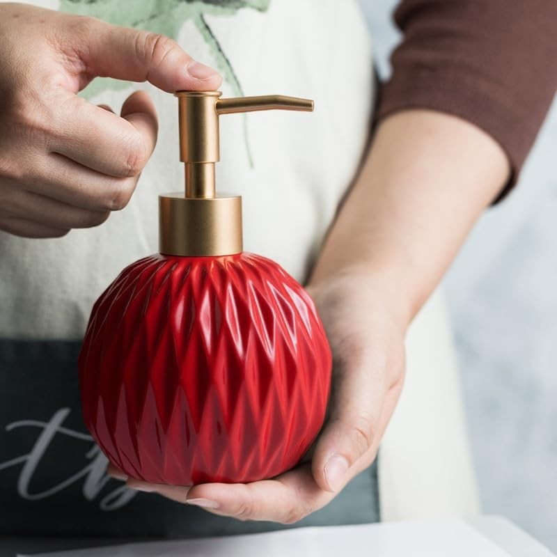 Red Ceramic Foam Soap Dispenser, 14 oz Refillable Pump with