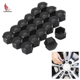 Vmingo 20 Tapones Cubre Birlo Hexagonal para Auto Tapa Tuerca Rueda Tapon Tornillo 17mm Herramienta Desmontaje Gancho Cubierta Perno Coche Universal Protección Antirrobo (Negro)