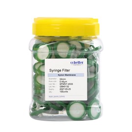 COBETTER 100 Pack Syringe Filter Nylon Lab Filters 0.45μm Pore Size 33mm Diameter Hydrophilic Filtration Non-sterile, Green