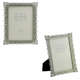 Sixtrees A TWINPACK of Antique Vintage and Shabby Chic Style silver metal photo frames with beads and crystals in 23 styles for 4" x 4", 6" x 4" & 7" x 5" pictures (6"x 4" Adelaide)