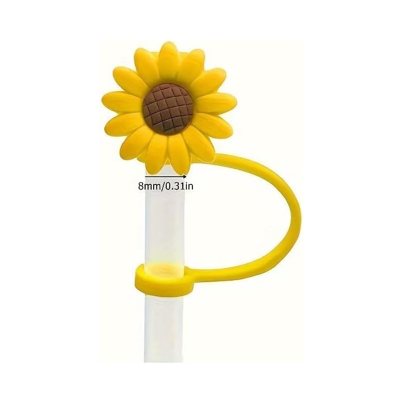 Reusable Silicone Sunflower Straw Plugs, Drinking Straw Covers and Dust