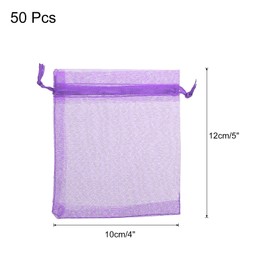MECCANIXITY 50pcs Organza Bags 4x5 Inch Drawstring Favor Pouches Sheer Mesh Bag for Gift Jewelry Wedding Party Christmas Candy Purple