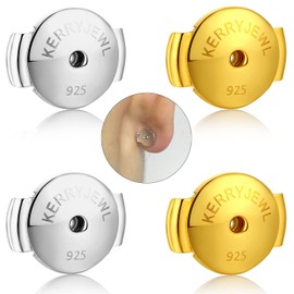 14K Locking Earring Backs for Studs, 2 Pairs 925 Sterling Silver Locking Earring Backs, Secure Hypoallergenic Earring Backs, No Fading Comfort Earring Backs（White+Gold）