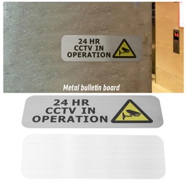 OTOTEC 2PCS 24 HR CCTV in Operation Camera Recording Notice Sign Brushed Silver Metal Security Safety Sign 15x5x1cm for Doorways Walls Fences
