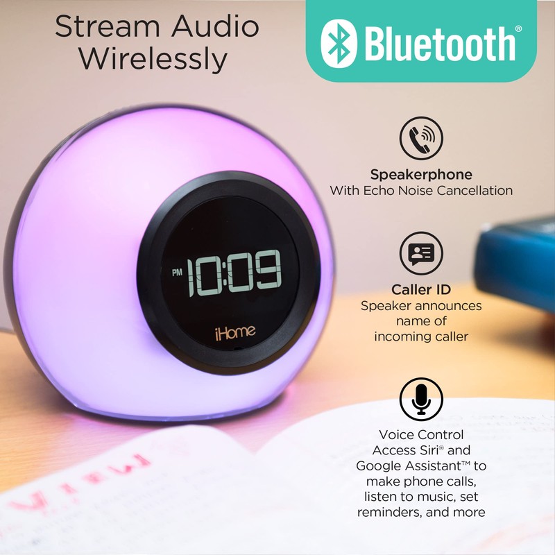 iHome Alarm Clock Radio with Bluetooth Speaker and Color Changing
