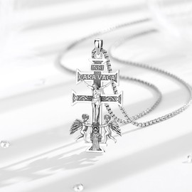 Vito 925 Sterling Silver Caravaca Cross Necklace for Women Men, Cruz de Caravaca de Plata Pendant Cruz de Caravaca Amuleto Religion Jewelry Gift for Mom Dad, 24"