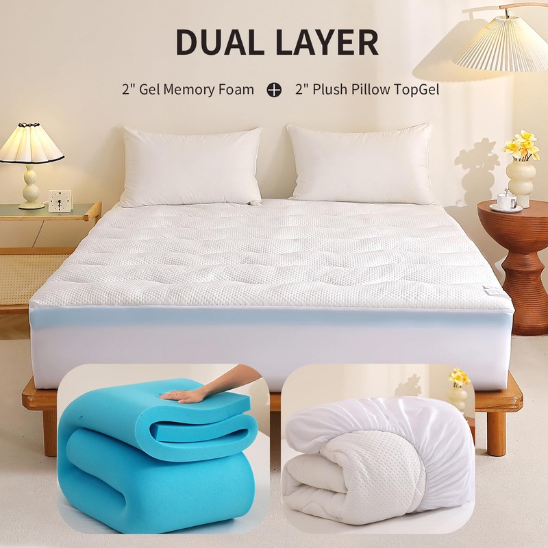 4 inch Dual Layer Queen Mattress Topper for Back Pain