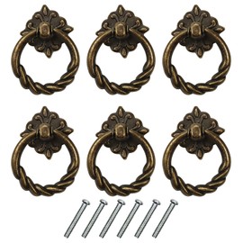 Chris-Wang 6pcs Vintage Bronze Drop Ring Knobs Pulls Handles for Dresser Drawer Antique Drawer Pull Ring Single Hole Decorative Hardware with Screws for Furniture Cabinet Cupboard (Style2)