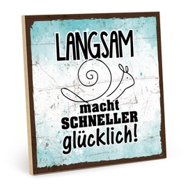 TypeStoff Wooden Sign with Saying - Slow Happy - Vintage Look with Quote as Gift and Decoration on Happiness - HS-01499