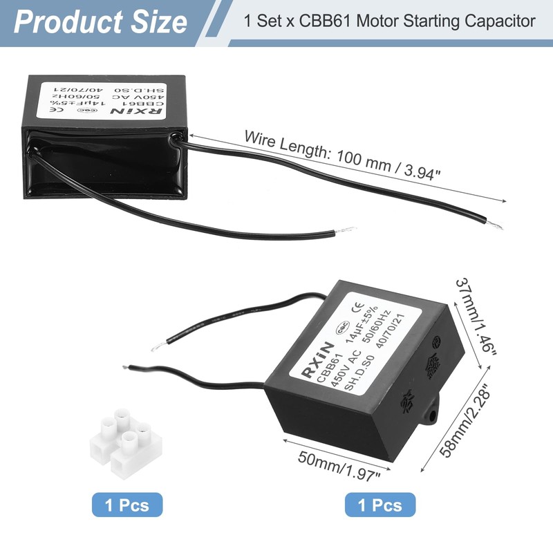sourcing map CBB61 Capacitor, 14uF 450V 2-Wire Ceiling Fan Motor