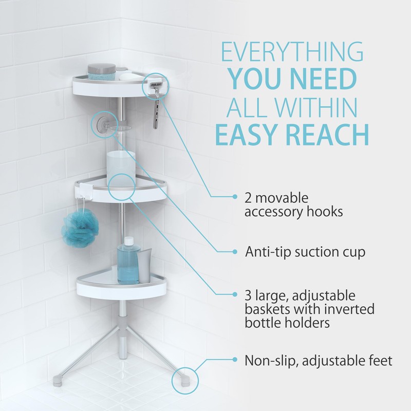 Better Living HiRise 3 Standing Shower Caddy, Adjustable 3 Large