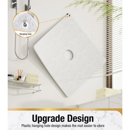 HITSLAM Shower Mat, 24x24 Inch Square Non Slip Bathtub Mat, Soft PVC Loofah Bath Mat for Tub with Hanging Holes, Quick Drying Shower Floor Mat, Without Suction Cups, White