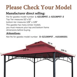 SCOCANOPY Replacement roof Compatible with Target Madaga Gazebo Model L-GZ136PST,(Burgundy)