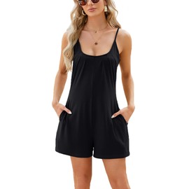Hey Joo Women's Summer Loose Fit Adjustable Straps Sleeveless Lightweight Jumpsuit Black L