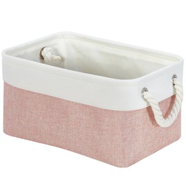 Mangata Soft Fabric Storage Boxes, Multi-Size, Rectangular Container Baskets for Shelf, Wardrobe, Toys and Clothes, 31x21x16 cm, Pink and White(Small, 1 Pack)