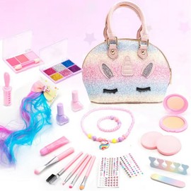 Kids Makeup Kit for Girl, Washable Makeup Sets Toys with Unicorn Purse, Toddler Pretend Play Set Vanity Birthday Gift for Ages 3 4 5 6 7 8 9 10 12 Years Old