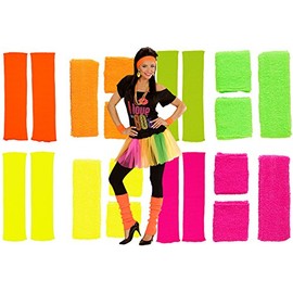 80s Neon Sweatband Headband Gloves Set 4 colours, Pink