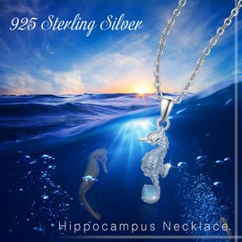 PARYFO Seahorse Necklace for Women 925 Sterling Silver Moonstone/Opal/Zircon Seahorse Chain Seahorse Pendant Ocean Animal Jewellery Gifts for Women Girls Children Wife Friends, Sterling Silver,