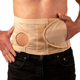 Safe n' Simple Ostomy Hernia Support Belt - 10.25" Small - Beige - Hernia Belt With Adjustable Right Hole For Men And Women - Colostomy Support Products