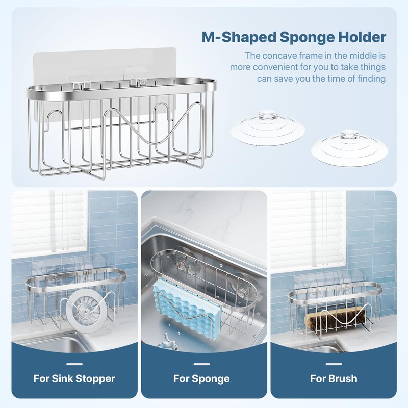 Sponge Holder,Multifunctional Sponge Holders with Two Installation Methods Kitchen Sink